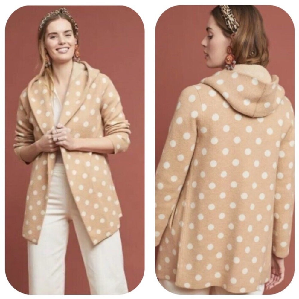 Anthropologie Dottie Field Flower Wool Polka Dot Sweater Cardigan Size Small